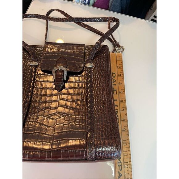 Brighton Red Brown Leather Faux Croc Patter Shoulder Bag - Picture 7 of 8